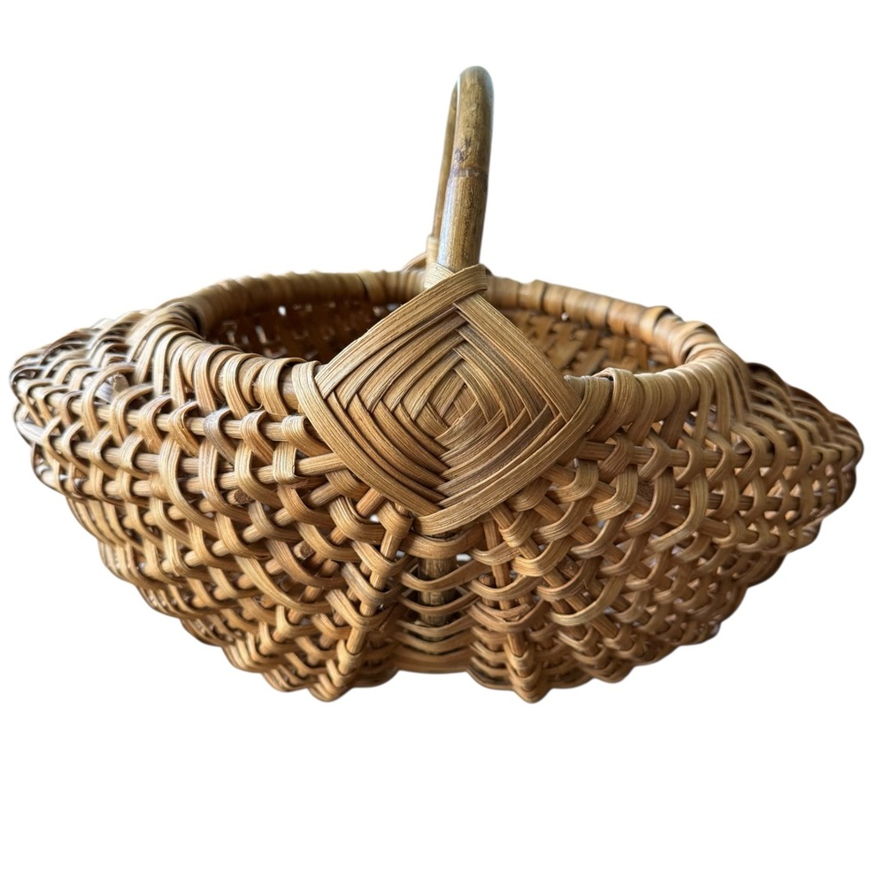 Vintage Reed Egg Basket Butt Shape Branch Handle Handmade